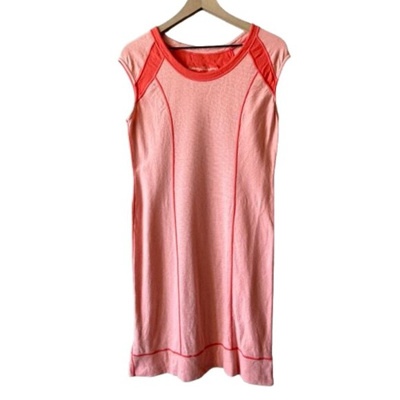 Women's M Tommy Bahama Knit Striped Dress Peach/Pink Stretch Cap Sleeve - Picture 1 of 7